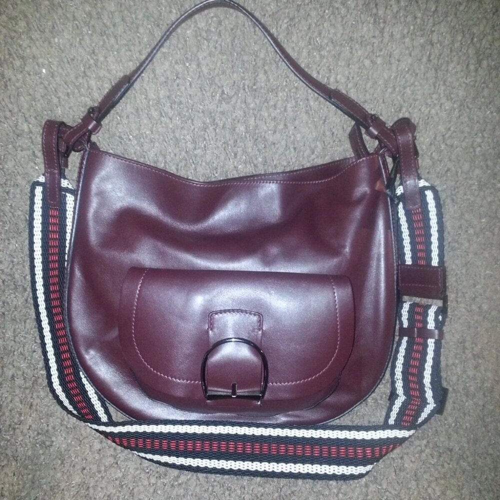 GIANNI CHIARINI-Maroon/Burgundy Leather w/Guitar Style Woven Crossbody Strap-NWT - Picture 2 of 7